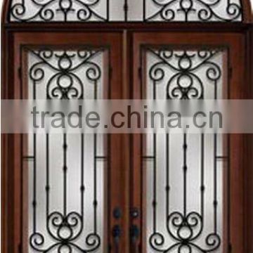 Wrought Iron Entry Doors Design With Transom DJ-S9155MWHR-2