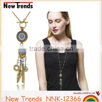 Wholesale women costume national feather pendant necklace jewelry
