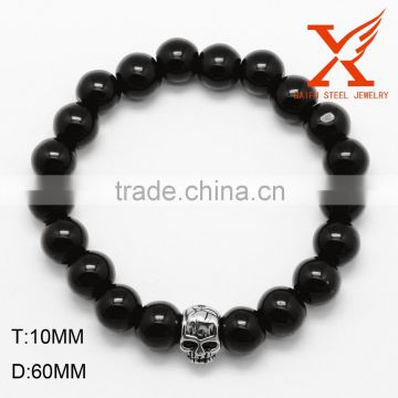 Wholesale Skull Bead Diy Black Agate Bead Bracelet for Mens Simple Fashion Jewelry
