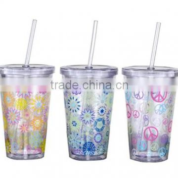 BPA Free Double Wall Pint Cup 16OZ/480ML with insert colorful PVC