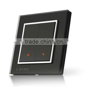 Crystal 2 Gang Black Tablet Wall switch,New Style Glass Panel Switch
