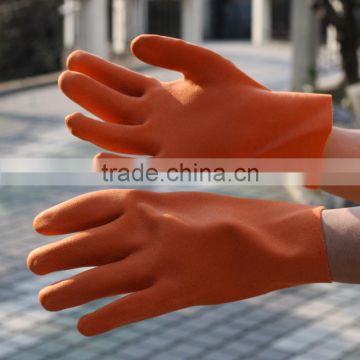 NMSAFETY Cotton interlock coated orange PVC safety wrok glove/anti-oil gloves