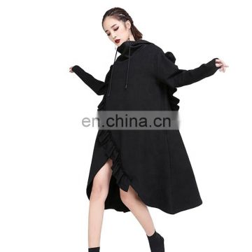 CHICEVER Dress For Women Hooded Long Sleeve Asymmetric Hem Black Oversized Female Patchwork Ruffles