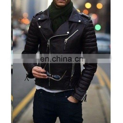 unisex design color block Men Genuine Leather Jacket Custom High Quality Men Leather Jacket