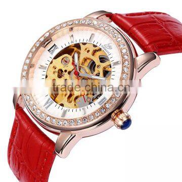 Buy 5 get 1 Latest hot selling fashion diamond cloth belt accessories red lady watch ,colorful geneva mechanical watch