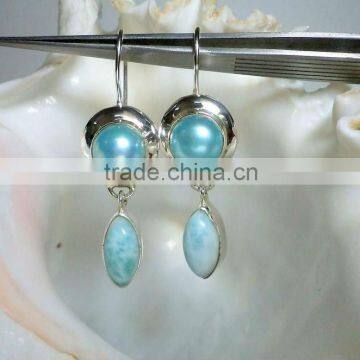 Dominic Larimar Earrings, Designer Sterling Silver Larimar Earrings, Larimar Gemstone Sterling Siilver Earrings