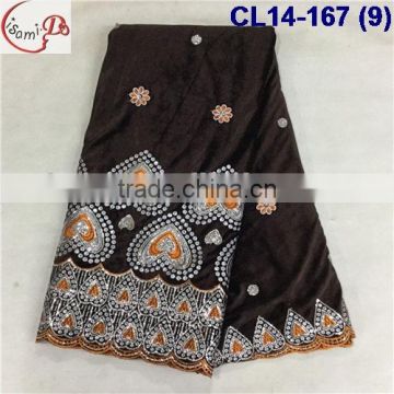 CL14-167 (9) velvet embrodiery fabrice/high quality African Velvet lace fabric with sequins for dress and clothes
