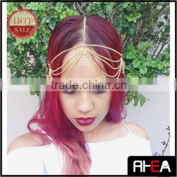 Fashion Multi Gold Chain With Crystal Tassel Hair Head Chain Jewelry RH11445