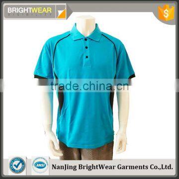 Cheap chinese mens short sleeve T/C pique cyan blue two-tone piping polo shirt