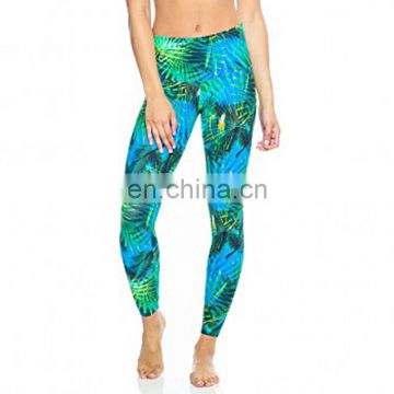 running yoga pants digital printed rain forest shiny green fitness leggings