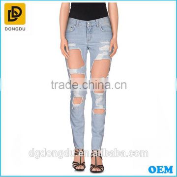 Fashion european style high quality ripped jeans wholesale china denim biker jeans trousers new model jeans pants for women