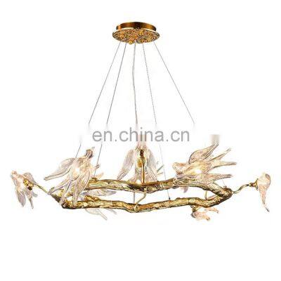 Modern Decorative Living Room Chandelier Lighting Bird Shape Glass Tree Branch Chandelier