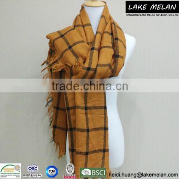 100% Acrylic Checked Pattern Woven Scarf With Fringes For AW 16 (2 colors)
