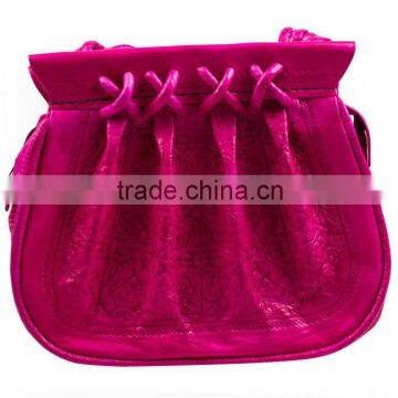 Handmade moroccan fuchsia leather handbag hand embossed bag TES009AB