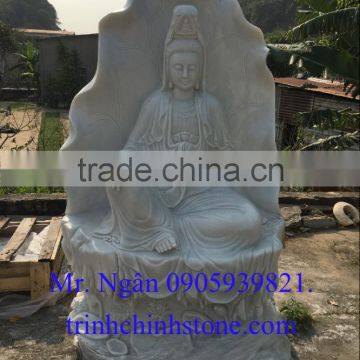 Guanyin Female Buddha Statue White Marble Stone Hand Carving Sculpture For Pagoda, Cave, Temple No 63
