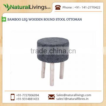 Designer Look Bamboo Leg Wooden Round Stool Ottoman from Top Seller