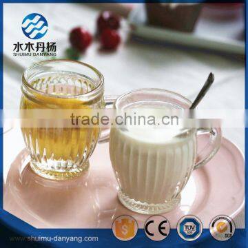 High quality 100ml striped glass pudding bottle with handle milk bottle