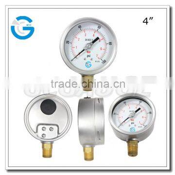 High quality 4 inch stainless steel case presssure bourdon tube bottom entry manometer