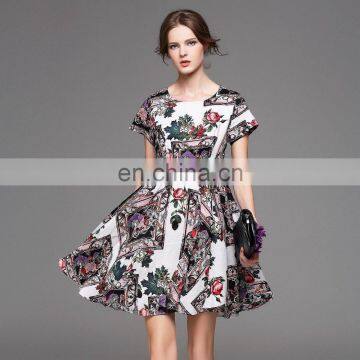 High quality short sleeve rayon cute print dress for 2016 summer