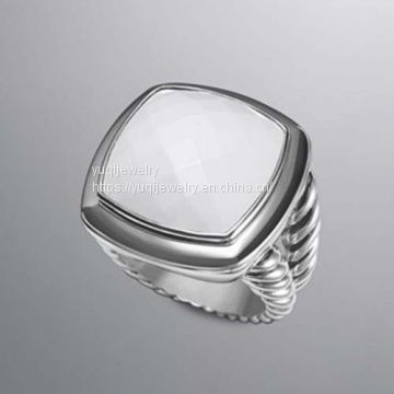 Sterling Silver Jewelry 17mm Albion Ring with White Agate(R-196)