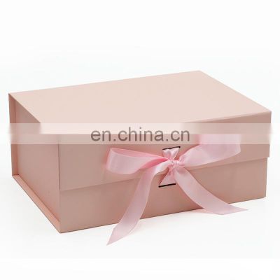 Custom cardboard rigid blush pink deep A5 magnetic gift fold box with chnageable ribbon