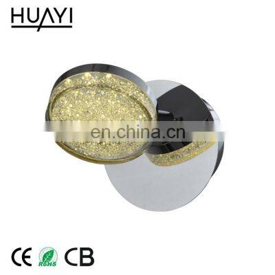 HUAYI American Modern Chrome Finish Metal Crystal LED Wall Lamp For Living Room