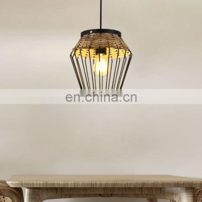 HUAYI Minimalist Iron Rattan 60w E27 Indoor Living Room Bedroom Ceiling Pendant Light Modern Chandelier