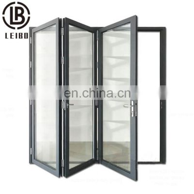 European Modern Black Thermal Break Double Glazing Exterior Glass Folding Patio Sliding Aluminum Bifold Door