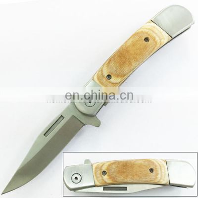 8 Inch stainless steel color wood handle hunting folding survival knife