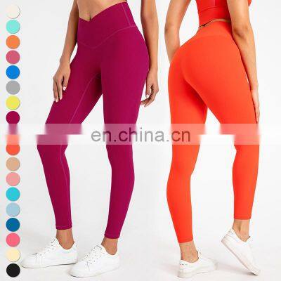 High Quality Sexy Running leggings Custom Workout Wear Tights V Cross Waist Butt Pants Gym Fitness Yoga Leggings For Women