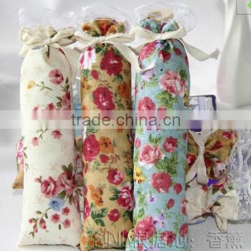 Promotional Gift long linen embroidery potpurri sachet bags with dried lavender and EVA beads