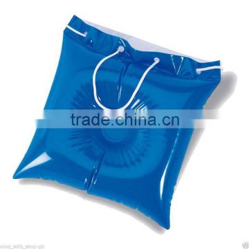 blue double-duty inflatable plastic pillow bag