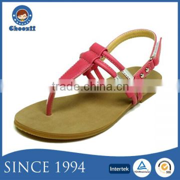 2016 Summer Cheap PU T-ankle Strap Flat Sandals for Girls