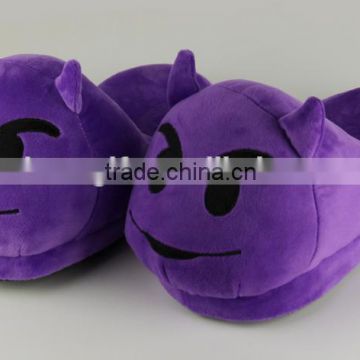 High quality purple devil plush animal cute emoji slippers for wholesale