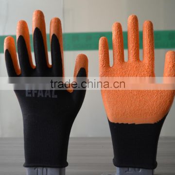 10 gauge black polyester liner and orange latex coated palm for safety