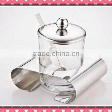 Glass sugar jar with spoon and base -Hot sell & Recommend products