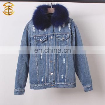 2017 hot selling cheap fox jeans parka with fur hoods