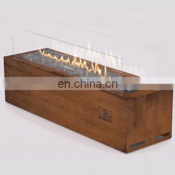 Metal outdoor corten steel fire pit with glass decor