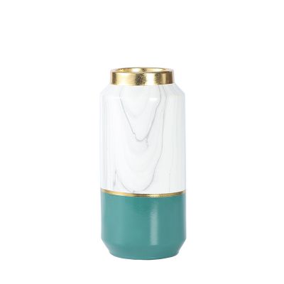 Nordic Style Enter Luxury Marble Pattern Green Cylinder Ceramic Flower Storage Vases Decoration With Lid For TV Cabinet