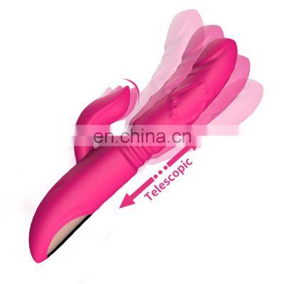 MELO Thrusting Rabbit Vibrator for Clitoris & G-spot Silicone Tongue Licking Dildo with 12 Vibration and 3 Telescopic Modes