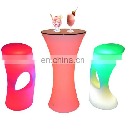 luminous disco table and chairs wedding lighting 110cm table rechargeable led high table bar stools