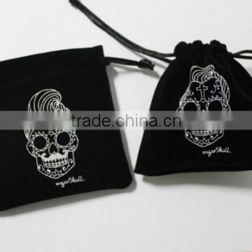 Skeleton logo black velvet gift bags pouch 10x8cm