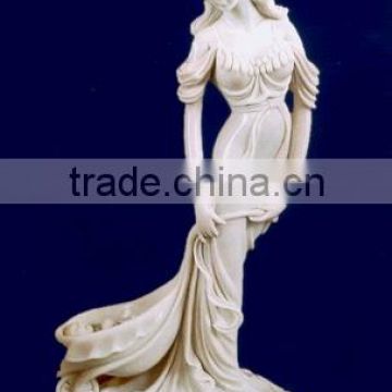 White Marble Statue of Beautiful Girl Stone Hand Sculpture Carved For Garden