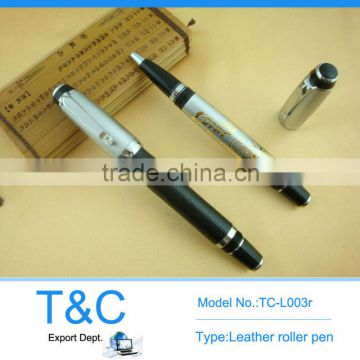 TC-L003r top grade big leather roller pen with pierced barrel logo and dimond