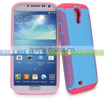 PC + Silicone Dual Layer Hybrid Case for Samsung Galaxy S4 SIV S IV / GT-I9500 - Rose Megenta & Blue