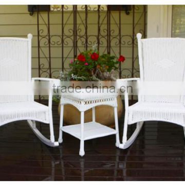 3 Pcs White Wicker Patio Rocker Chairs and Coffee Table Set Furniture