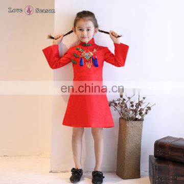 XXLF180 red high neck long sleeve knee length kids party wear dresses evening gowns for girls