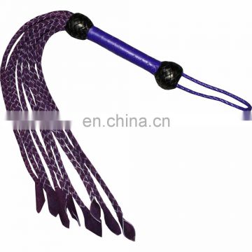 HMB-520C LEATHER FLOGGER SUEDE 9 O CAT BRAIDS TAILS BULLWHIPS PURPLE WHIPS