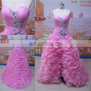 Real sample beautiful pink sweetheart organza short front long back tiered prom dress JPD111