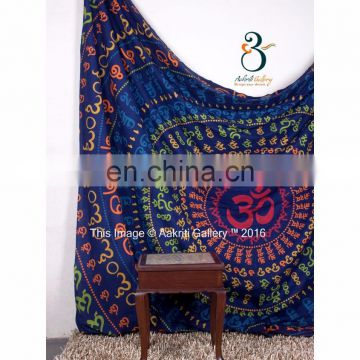 Indian Turquoise Color Full Om Print Double 100% cotton indian tapestries 92x82 Tapestry